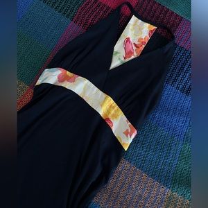 Silky Black Maxi Dress With Floral Detailing